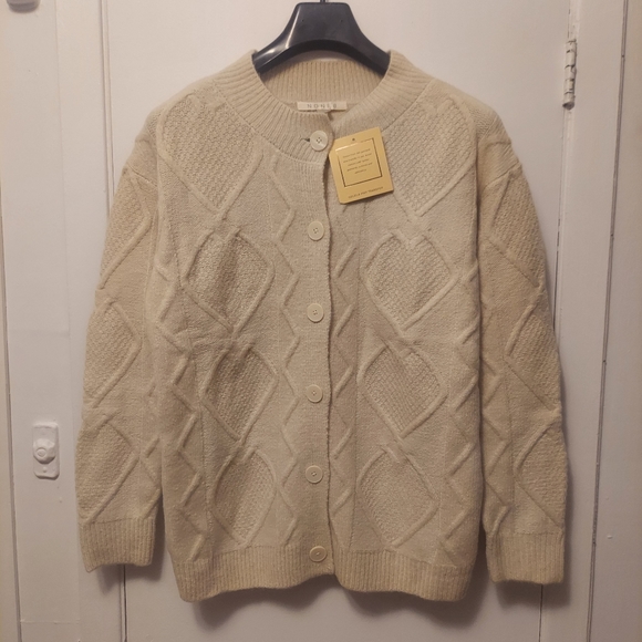 NWT NONIB Cable Button Cardigan Ivory Beige size L - Picture 4 of 9